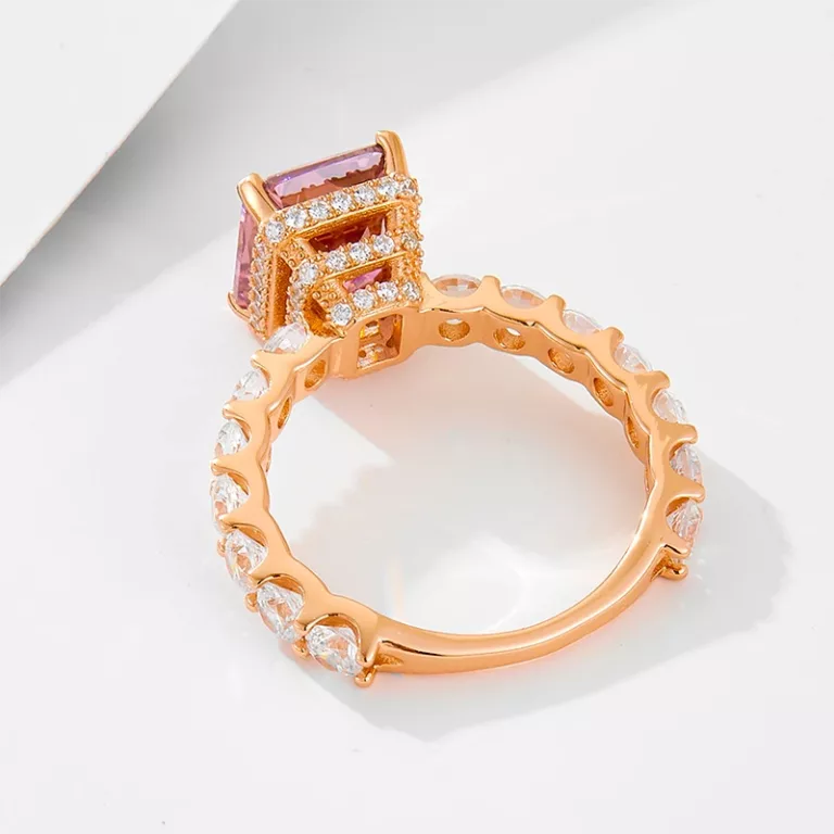 925 Silver Full Diamond Ring Rose Gold Plated Ring Women Square Zirconia Ring