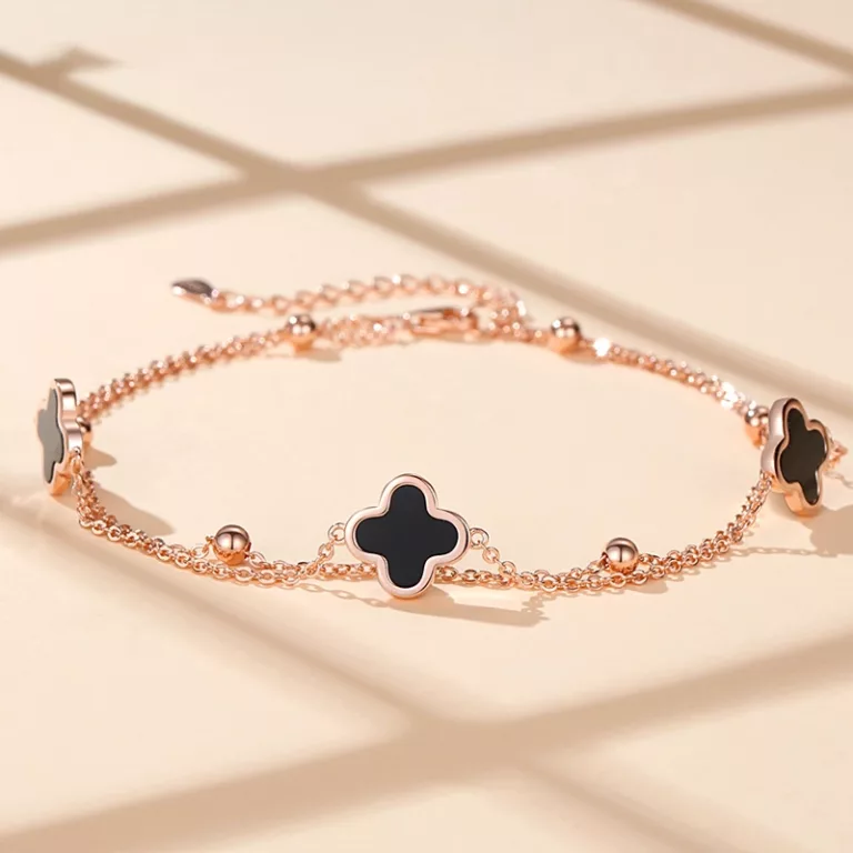 Clover Anklet S925 Sterling Silver Onyx