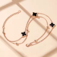 Clover Anklet S925 Sterling Silver Onyx