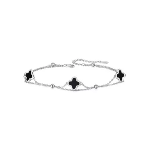 Clover Anklet S925 Sterling Silver Onyx