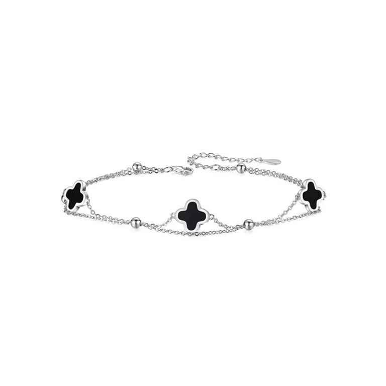 Clover Anklet S925 Sterling Silver Onyx