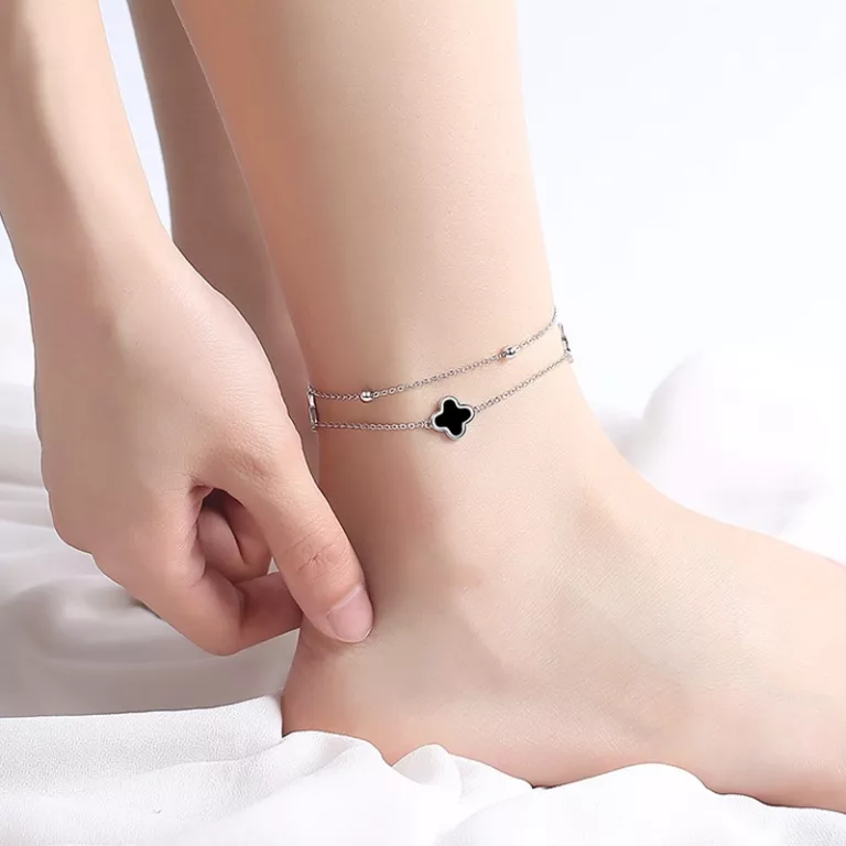 Clover Anklet S925 Sterling Silver Onyx