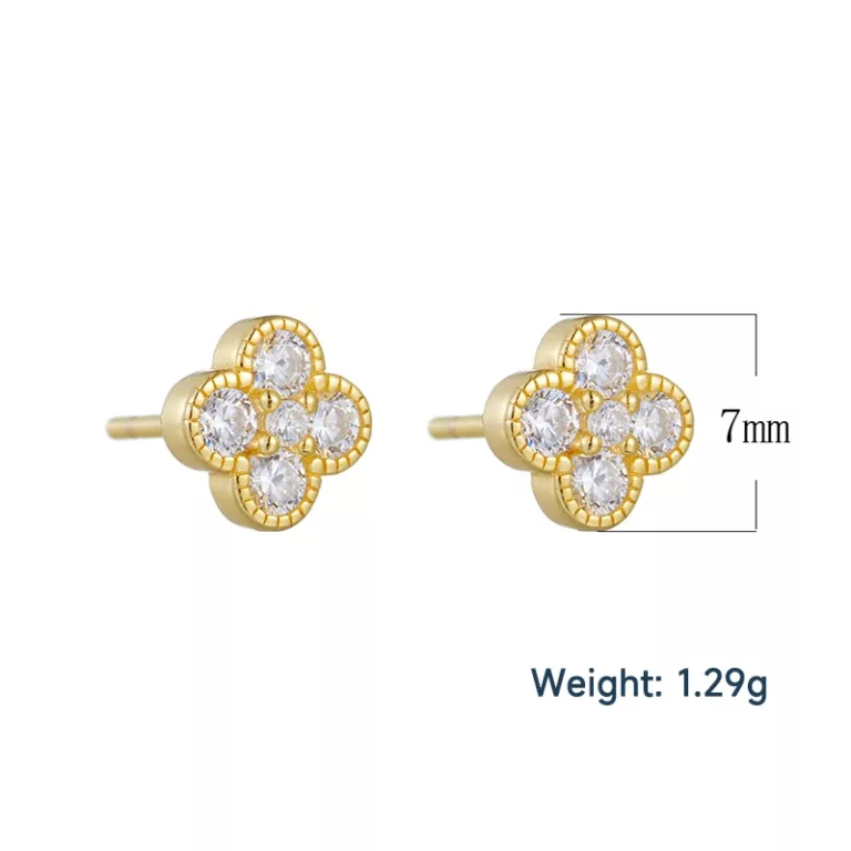 Clover Cubic Zircon Stud Earrings 925 Silver