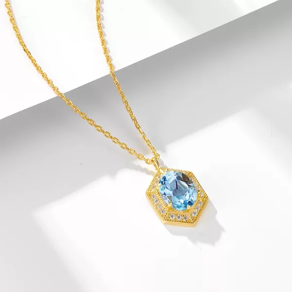 Geometric Vintage Natural Sky Blue Topaz Silver Necklace for Women