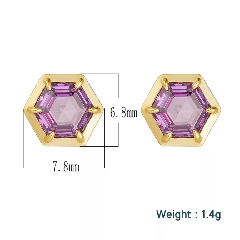 Geometric hexagonal amethyst and zircon zirconia earrings in silver