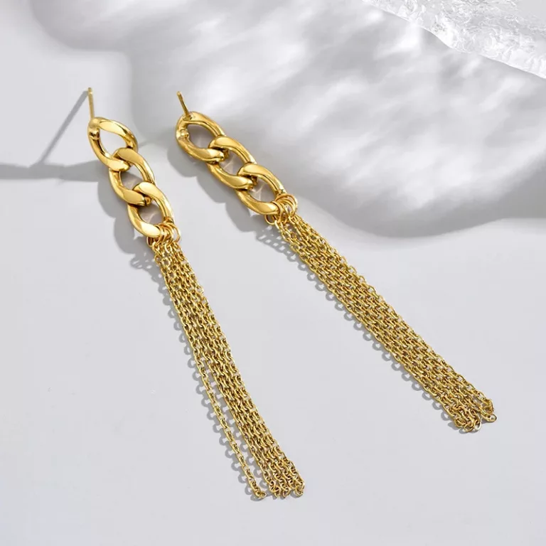 Long Tassel Chain Earrings Personalized Titanium Studs