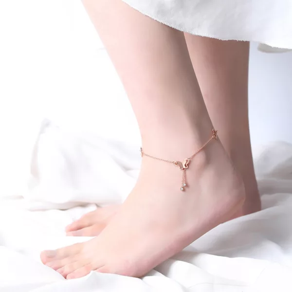 Silver Anklet Women's S925 Flower Butterfly Anklet