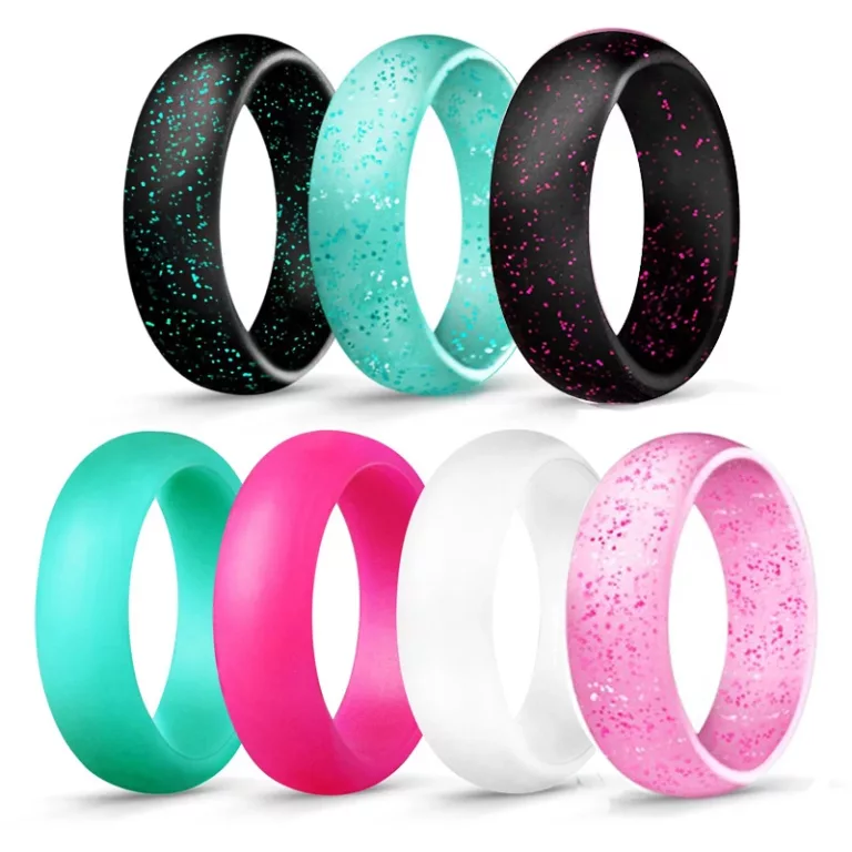 Silicone Wedding Rings for Step Edge Sleek Design Rubber Engagement Bands 5.7mm Wide 2mm Thick - 1/2/3/4/5/6/7 Variety Multipack