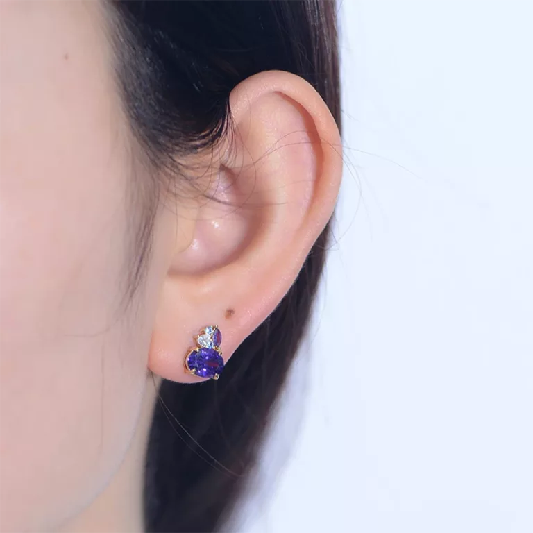 s925 silver colorful gemstone stud earrings geometric oval purple zircon earrings